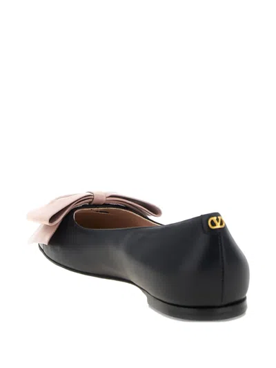 Valentino Round Toe Ballerina Shoes With Bow Detail In Black