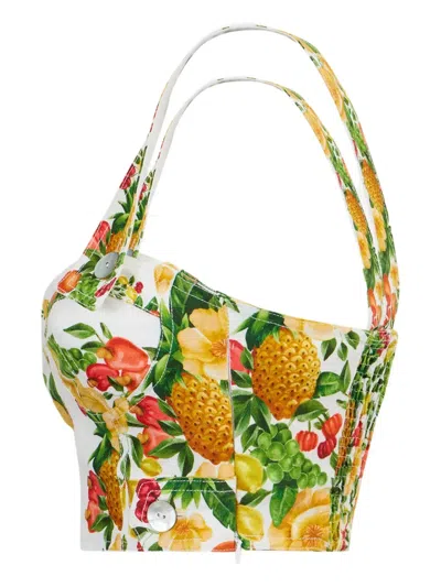Farm Rio Womens Picnic Flowers Off-white Picnic Flowers Crop Linen Top In Multi