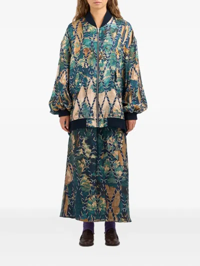 Pierre-louis Mascia Falson Tapestry Balloon-sleeve Bomber Jacket In Blue
