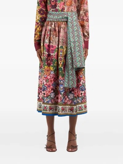 Pierre-louis Mascia Floral-print Belted Midi Skirt In Red