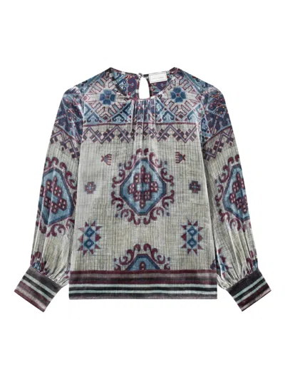 Pierre-louis Mascia Kanpur Patterned Velvet Top In Gray