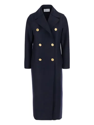 Harris Wharf London Blue Double-breasted  Coat With Wide Notched Revers