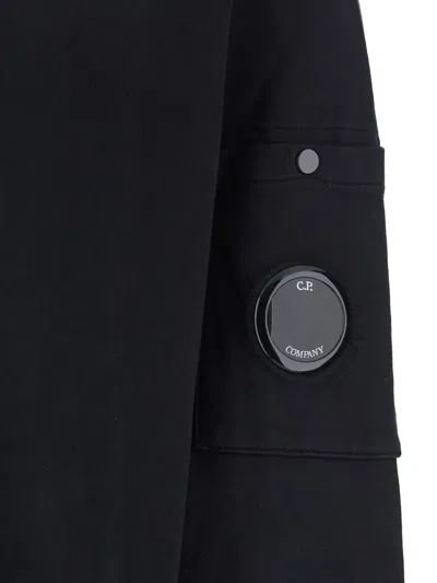 C.p. Company Black Sweatshirt With Polo Shirt Style Collar And Logo Plaque On The Sleeve In Animal Print