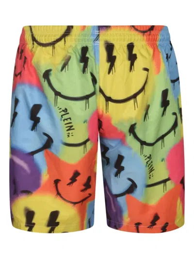 Philipp Plein Smiley-face Graffiti Swim Shorts In Multi