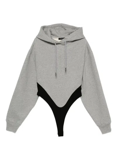 Mugler Hooded Bodysuit In Gray
