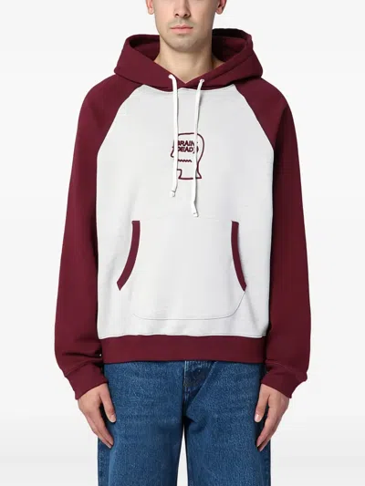 Brain Dead Drawstring Front Pocket Hoodie Raglan Sleeves In White