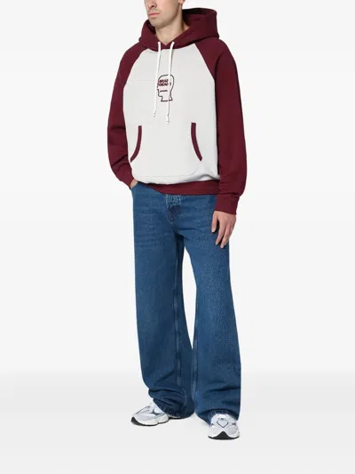 Brain Dead Drawstring Front Pocket Hoodie Raglan Sleeves In White