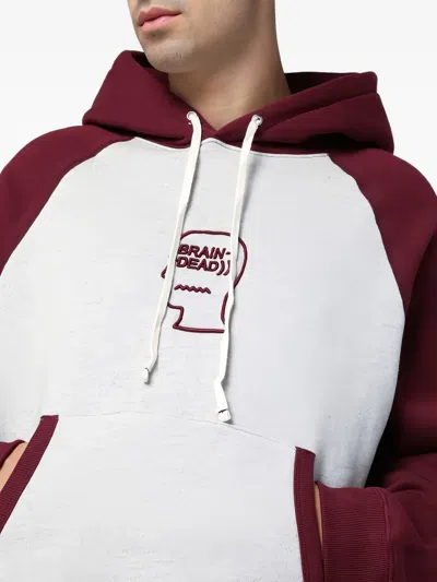 Brain Dead Drawstring Front Pocket Hoodie Raglan Sleeves In White