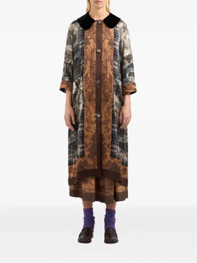 Pierre-louis Mascia Printed Velvet-collared Coat In Brown
