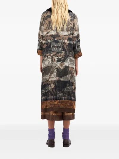 Pierre-louis Mascia Printed Velvet-collared Coat In Brown