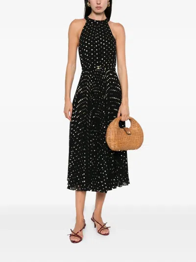 Nissa Halterneck Pleated Midi Dress In Black