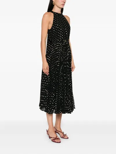 Nissa Halterneck Pleated Midi Dress In Black