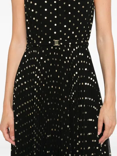 Nissa Halterneck Pleated Midi Dress In Black