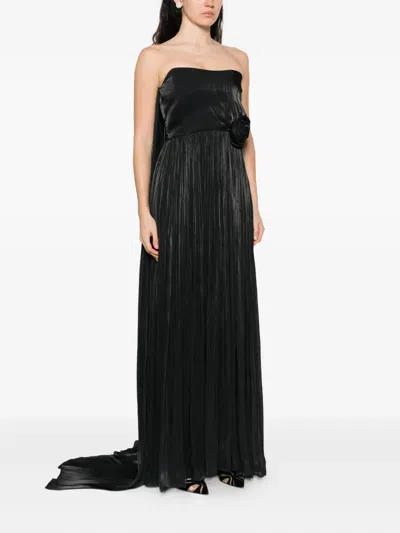 Nissa Pleated Rose-embellished Maxi Dress In Black