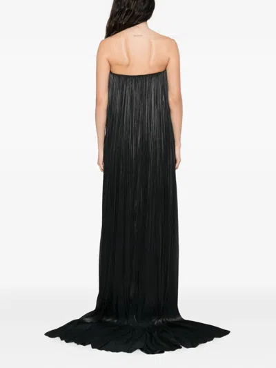Nissa Pleated Rose-embellished Maxi Dress In Black