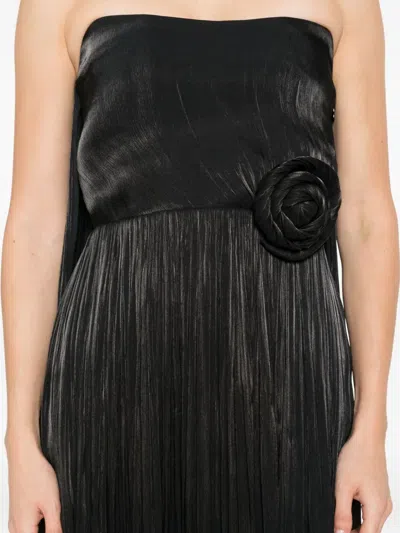 Nissa Pleated Rose-embellished Maxi Dress In Black