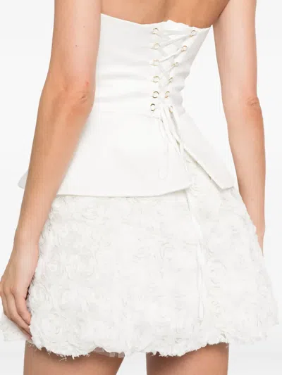 Nissa Floral-detail Peplum Mini Dress In White