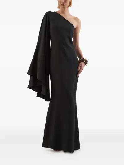 Taller Marmo Sifnos One-shoulder Flared-sleeve Maxi Dress In Black