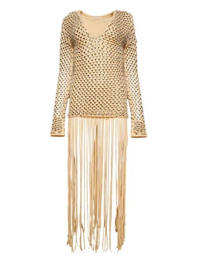 Diotima Sequins-embellished Fringe Maxi Dress In Neutral
