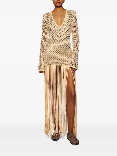Diotima Sequins-embellished Fringe Maxi Dress In Neutral