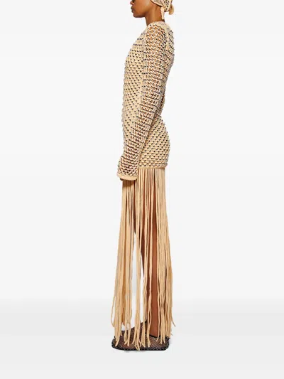 Diotima Sequins-embellished Fringe Maxi Dress In Neutral