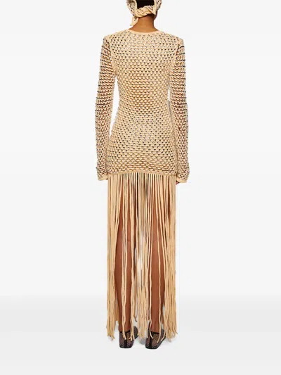 Diotima Sequins-embellished Fringe Maxi Dress In Neutral