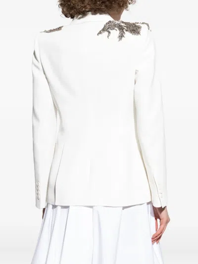 Alexander Mcqueen Crystal Embellished Shoulder Single-breasted Blazer In White