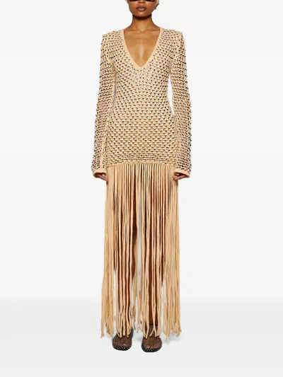 Diotima Sequins-embellished Fringe Maxi Dress In Neutral