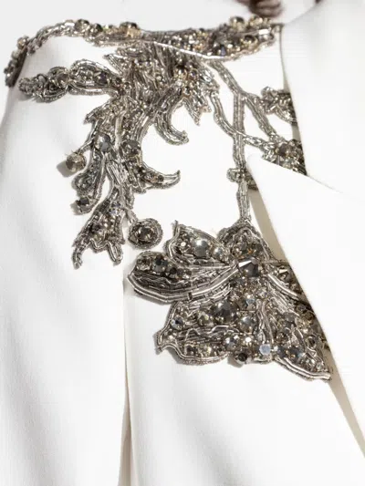 Alexander Mcqueen Crystal Embellished Shoulder Single-breasted Blazer In White