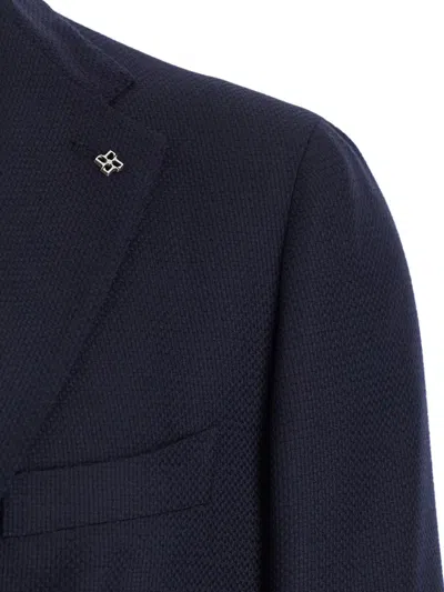 Tagliatore Blue Single-breasted Jacket With Notched Revers In Blue