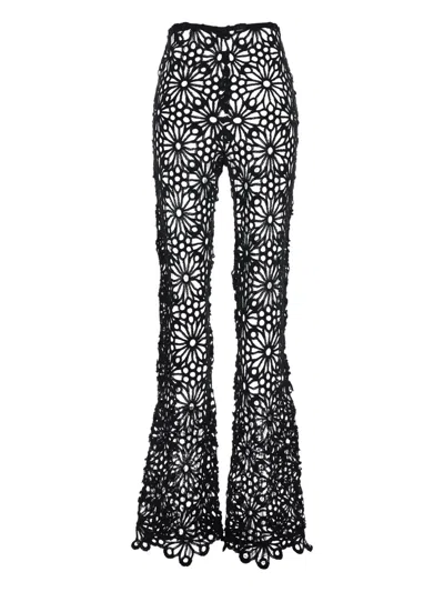 Norma Kamali Flower-crochet Trousers In Black