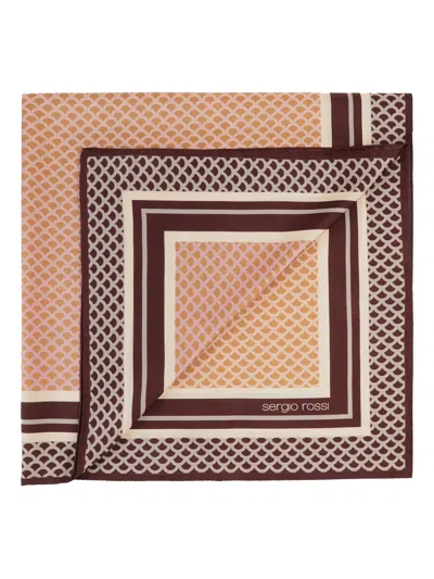 Sergio Rossi Scale-pattern Silk Scarf In Gold