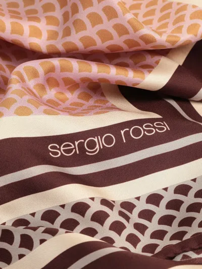 Sergio Rossi Scale-pattern Silk Scarf In Gold