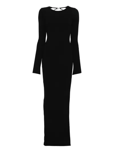 Mach&mach Ribbed Long-sleeved Maxi Dress In Black