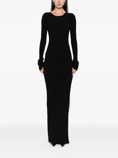 Mach&mach Ribbed Long-sleeved Maxi Dress In Black