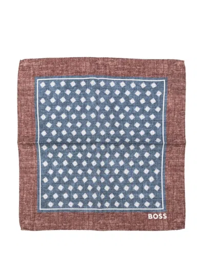 Hugo Boss Printed Pocket-square Scarf In Blue