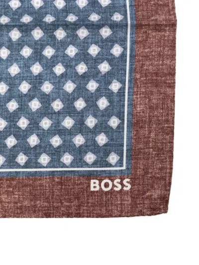 Hugo Boss Printed Pocket-square Scarf In Blue
