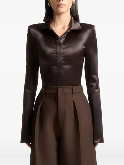 Manière De Voir Louise Shoulder-padded Satin Bodysuit