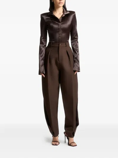 Manière De Voir Louise Shoulder-padded Satin Bodysuit