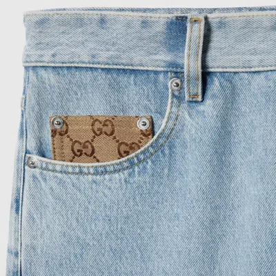 Gucci Washed Denim Pant With Gg Insert