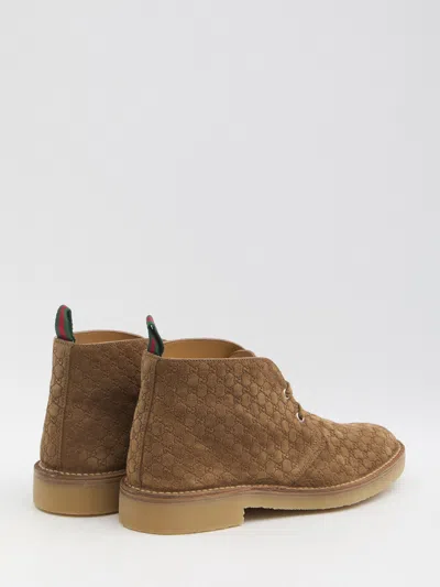 Gucci Brown Oxford Shoes With Web Detail On The Heel And Low Heel In Gg Canvas Man In Brown