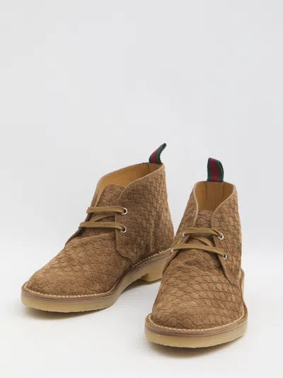 Gucci Brown Oxford Shoes With Web Detail On The Heel And Low Heel In Gg Canvas Man In Brown