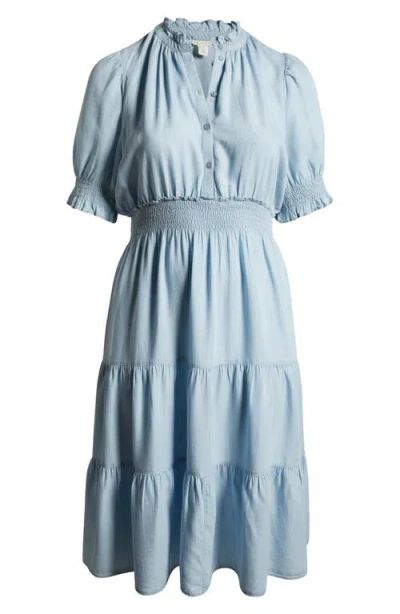 Caslon ® Short Sleeve Tiered Chambray Dress In Blue