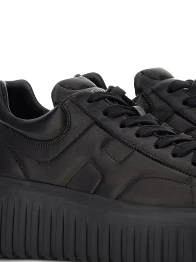 Hogan Minimalist Black Leather Sneakers With Thick Platform Sole In Black