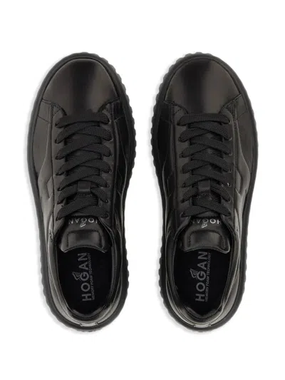Hogan Minimalist Black Leather Sneakers With Thick Platform Sole In Black