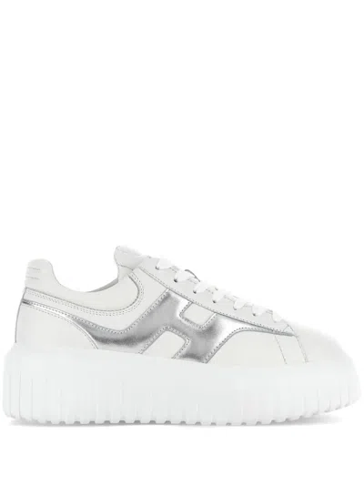 Hogan White Sneakers With Smooth Upper And Metallic Accent In White