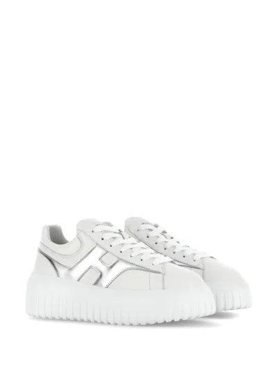Hogan White Sneakers With Smooth Upper And Metallic Accent In White