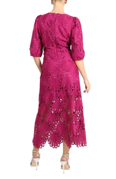 Adelyn Rae Kinsley Puff Sleeve Lace Midi Dress
