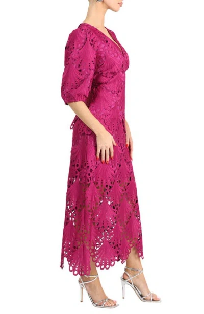 Adelyn Rae Kinsley Puff Sleeve Lace Midi Dress