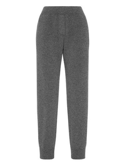 Brunello Cucinelli Vanise Sparkling Knitted Trousers In English Rib In Gray